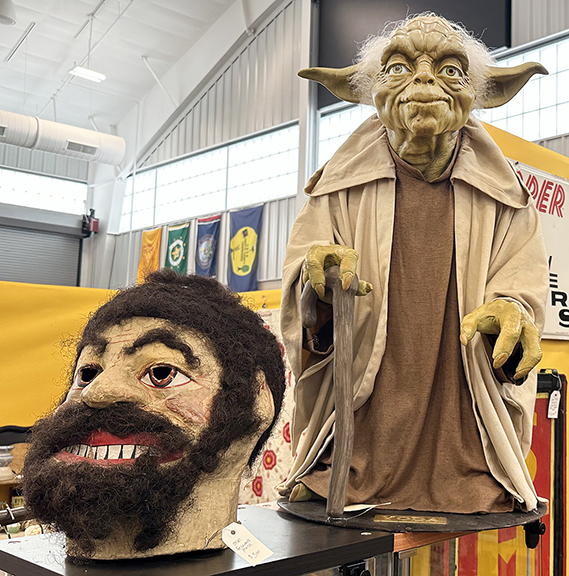 “Buy antiques, will you.” Yoda store display, $1900; Odd Fellows mask, $300 from Todd Oliver of Lebanon, Tennessee.