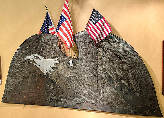 The embossed tole painted eagle flag holder, 32