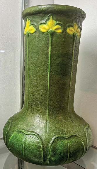 This Grueby vase by Wilhelmina Post was $8895 from Michael Hingston Antiques, Manchester, New Hampshire.