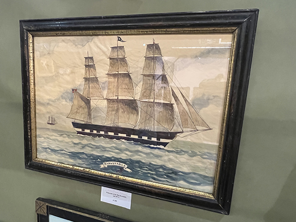 The mid-19th-century watercolor of the ship Barnstable was $1100 from Latcham House Antiques, Waterville, Ohio. It sold to collectors and dealers James and Kristine Colbert of Huntington, New York. Jim Stoma of Latcham House Antiques said, “Karen and her staff did a phenomenal job. We had our best show in Manchester with Karen. The crowd was good—they were in a buying mood—and the weather cooperated.”