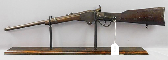 This Spencer repeating carbine rifle from the Spencer Repeating Rifle Company, established circa 1860 in Boston by Christopher Miner Spencer, sold for $2640 (est. $800/1200). The rifle became the standard arm for the Union army during the Civil War.