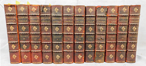 A deluxe set of the Gettysburg edition of Complete Works of Abraham Lincoln, a 12-volume set published by Francis D. Tandy and edited by John G. Nicolay and John Hay, Lincoln’s secretaries, 1905, number 577 of an edition of 700, sold for $7500 (est. $2000/4000). Volume one included a tipped-in document, dated March 25, 1861, and signed by Lincoln, authorizing Secretary of State William Henry Seward to affix the seal of the United States to an envelope addressed to the king of Prussia.