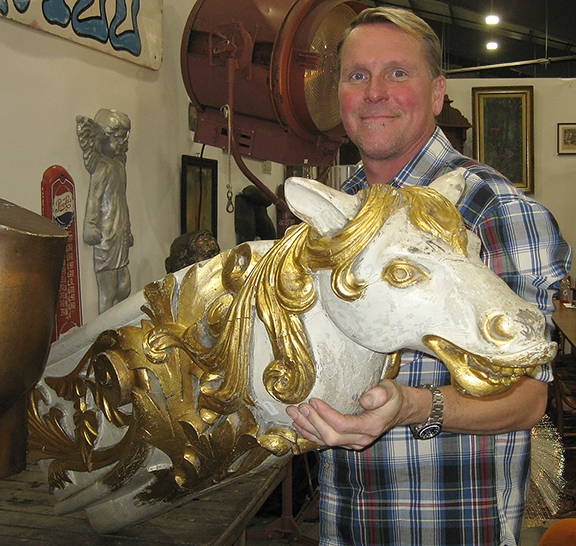 Jamie Hanks showed off this beautifully carved and gilded horse head, priced at $2850.