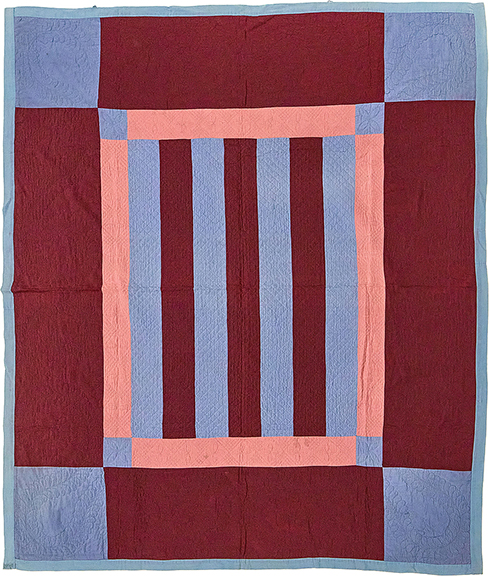 The Pennsylvania Amish Bars quilt, with stitching of diamonds and scrolling feathers, wool and cotton, 78