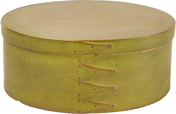 This mid-19th-century New England Shaker box in early, probably original paint, 5½