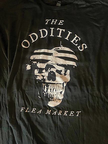 The Oddities Flea Market, which will be in Los Angeles October 7 and 8, made available this skull-emblazoned T-shirt for the goth and steampunk wardrobes of vendors and customers.