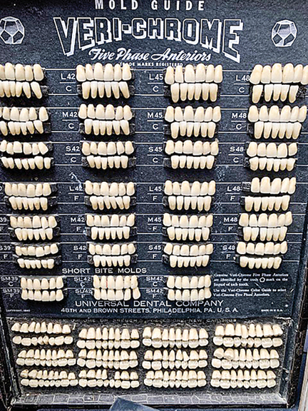 This Veri-Chrome guide showing teeth in various sizes and colors was from the Universal Dental Co. in Philadelphia. Circa 1940, it likely was used by a traveling salesman, said Anne Elliott of Sideshow Gallery, Chicago. It came from a private collection and was tagged $500.