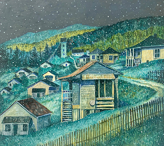 James Barron Art, Kent, Connecticut, sold this egg tempera on gessoed panel by Mike Ousley (b. 1976), Black Star Coal Camp: Alva, KY, 2025, as well as several other works by the artist. Prices ranged from $1200 to $6000. “We wanted to share his works with a wider audience, and most everything sold,” said James Barron when reached after the fair.