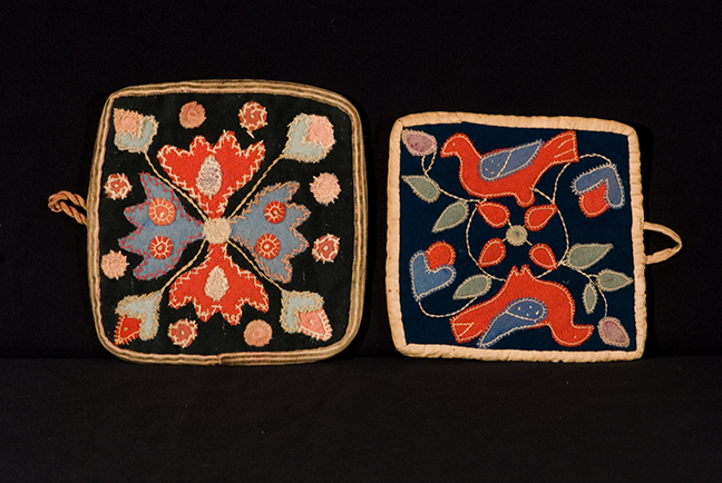 An Exceptional Pair of Appliquéd and Embroidered Pot Holders