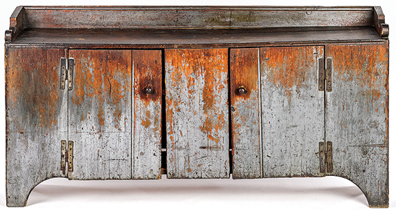 Large painted pine server, 19th century, retaining an old blue surface, 38