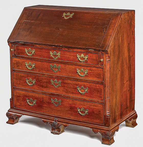 Chippendale walnut slant-front desk, circa 1760, attributed to the workshop of Thomas White, Perquimans County, North Carolina, 42½