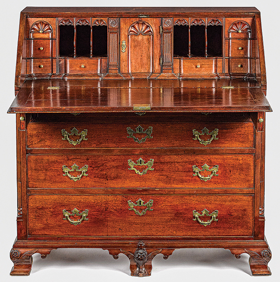 Chippendale walnut slant-front desk, circa 1760, attributed to the workshop of Thomas White, Perquimans County, North Carolina, 42½