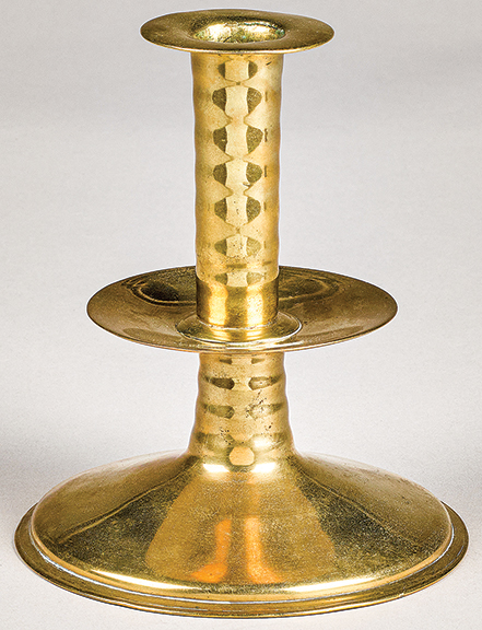 English brass trumpet candlestick, 17th century, 6½