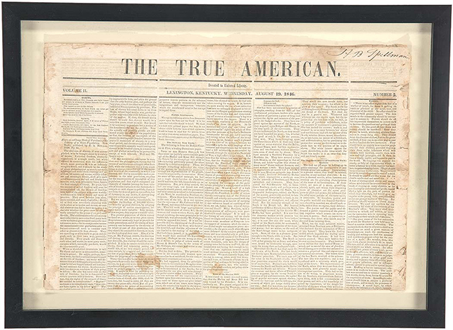 Aug. 19th 1846 Abolitionist newspaper published by Cassius Clay