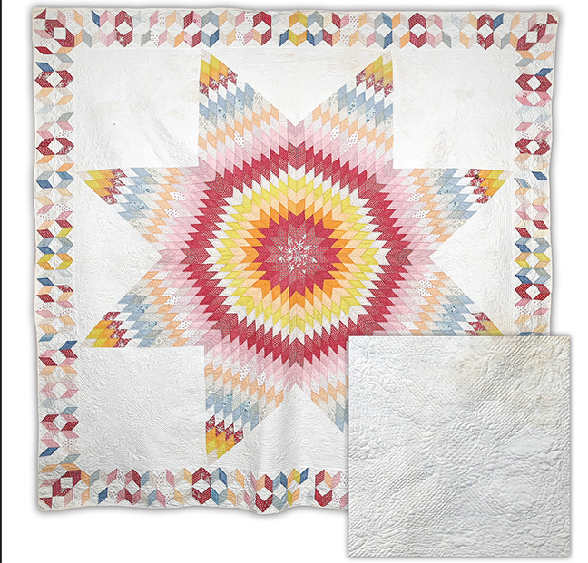 C. 1850 Star of Bethlehem w/Tumbling Blocks Border & incredible quilting 87