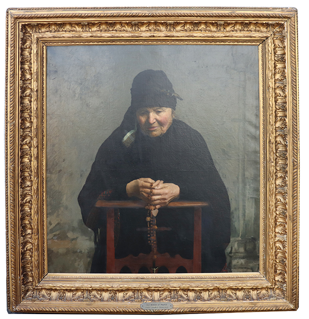 Jozef Israels (1824-1911) Israeli, Oil on Canvas Figural Portrait Old Woman at Prayer