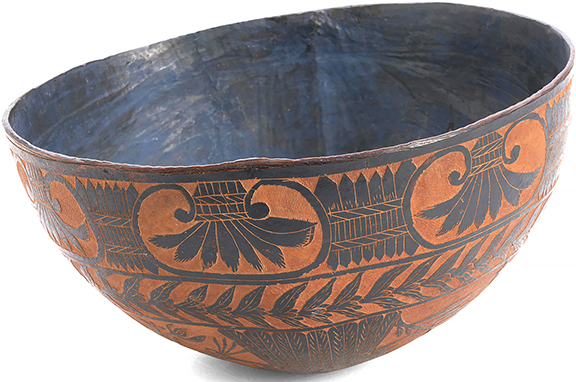 This mid-19th-century relief-carved bowl made from a gourd shell, 5