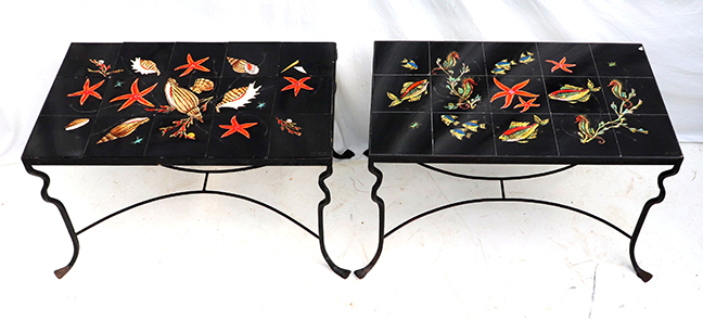 Pair of Henriot Quimper Tiled End Tables