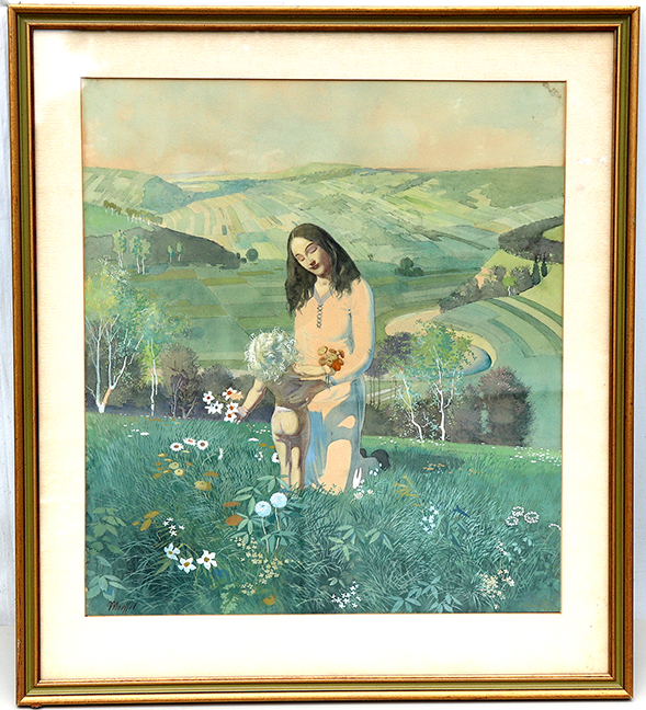 Julius Moessel Watercolor “Mother & Daughter”