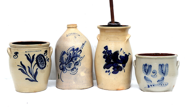 Collection of Cobalt Decorated Crocks