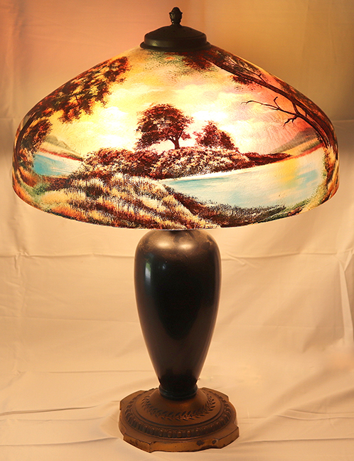 Pittsburgh Reverse-Painted Lamp with Chipped Ice Shade