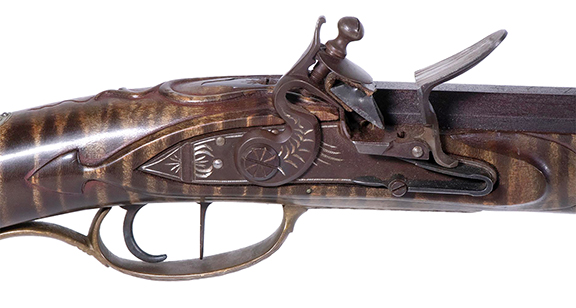 “Reproduction” isn’t always a discouraging word. This Pennsylvania flintlock bearing the signature “C Welshantz York Pa” in homage to an 18th-century gunsmith was made around the 1970s to the 1980s. It hit the mark and more, finishing at $16,250 (est. $1500/2000).