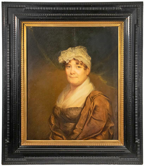 Gilbert Stuart oil on cradled mahogany board portrait of Hannah Rhea Caldwell, circa 1807, sold for $25,200 (est. $10,000/20,000).