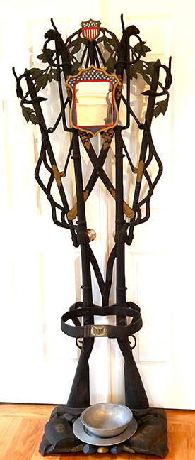 A CAST-IRON 19TH-CENTURY CIVIL WAR HALL TREE.